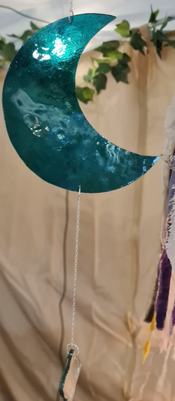Lune et quatre-feuilles vert bleu profond + quatre-feuilles bleu acier veiné