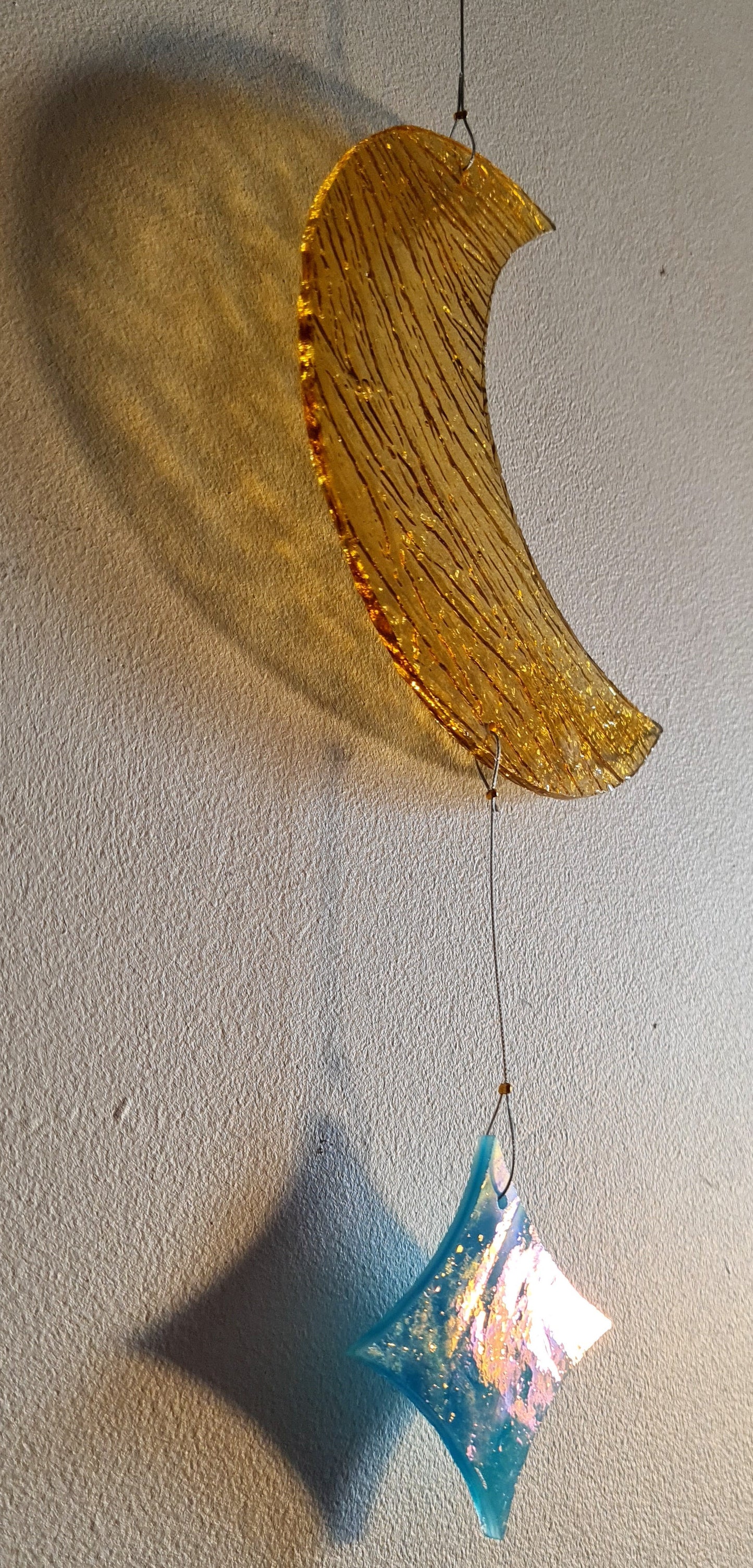 Lune et étoile doré brossé + bleu ciel irisé