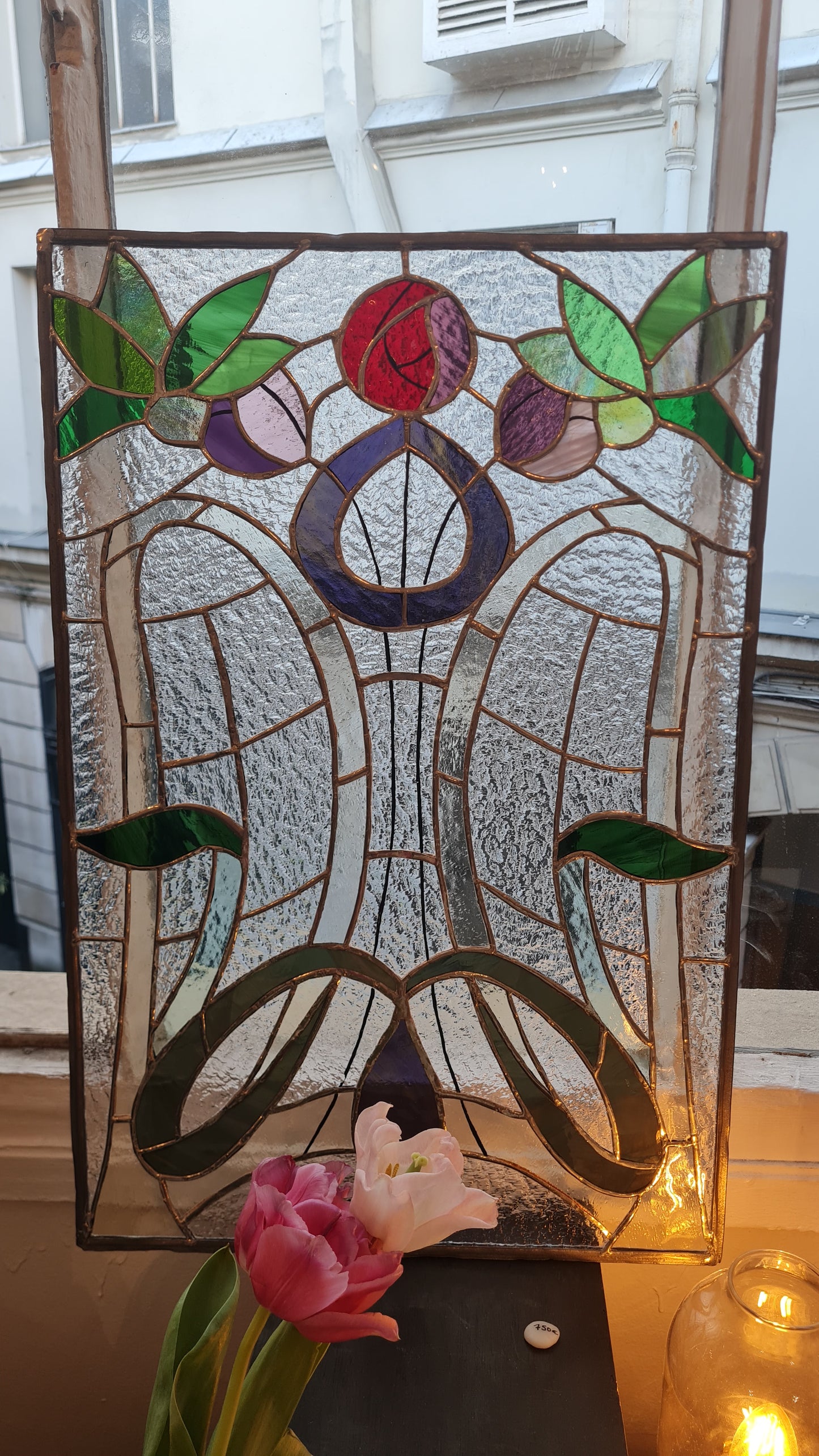 Vitrail art nouveau floral